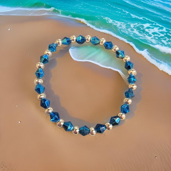 Blue metallic bracelet w silver spacers - Picture 1 of 3